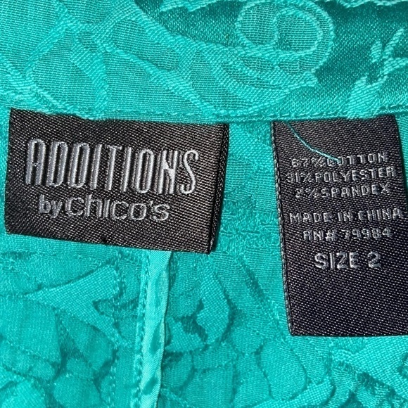 Beautiful aqua textured jacket by Additions in Chico’s size 2 with ruffles. - Picture 5 of 8